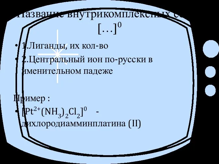 Название внутрикомплексных солей […]0 1.Лиганды, их кол-во 2.Центральный ион по-русски в