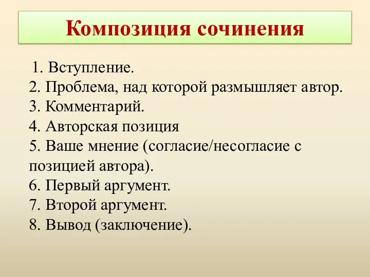 Композиция сочинения 1. Вступление. 2. Проблема, над которой размышляет автор. 3.