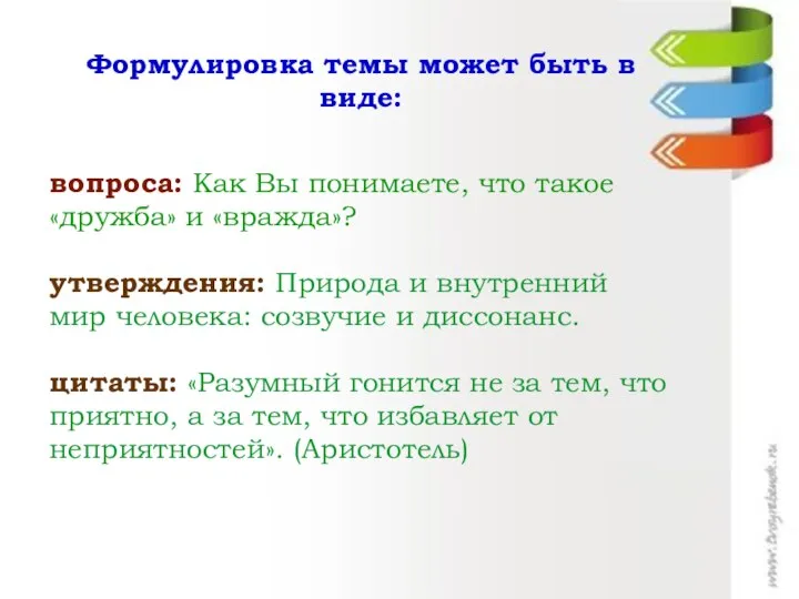 Формулировка темы может быть в виде: вопроса: Как Вы понимаете, что