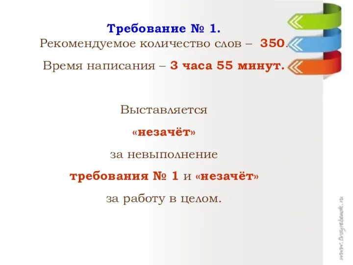 Требование № 1. Рекомендуемое количество слов – 350. Время написания –