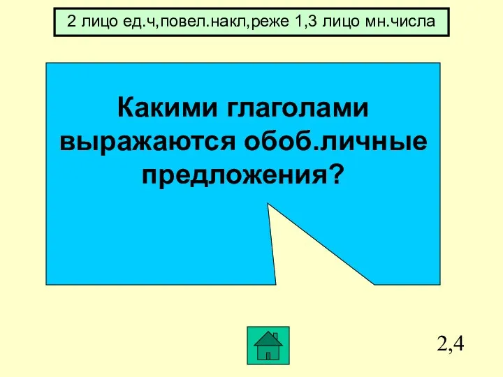 2,4 Какими глаголами выражаются обоб.личные предложения? 2 лицо ед.ч,повел.накл,реже 1,3 лицо мн.числа