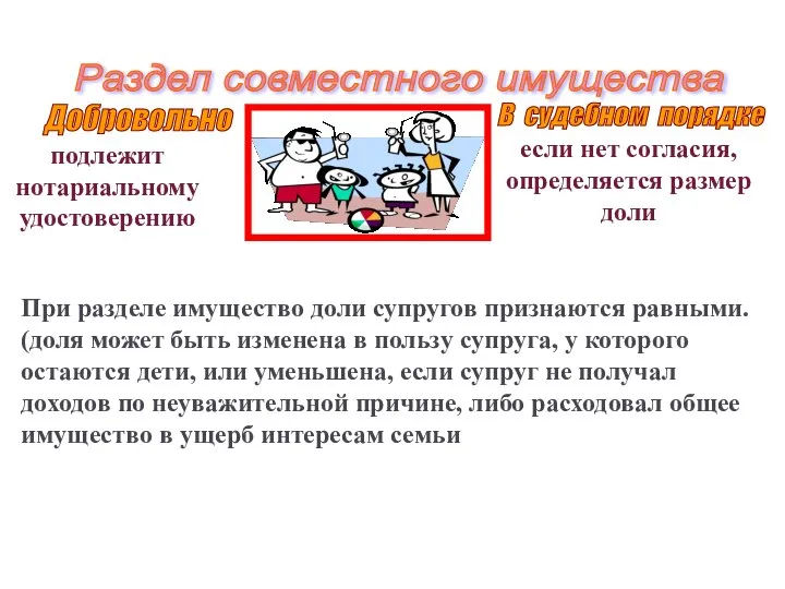 Раздел совместного имущества Добровольно В судебном порядке подлежит нотариальному удостоверению если