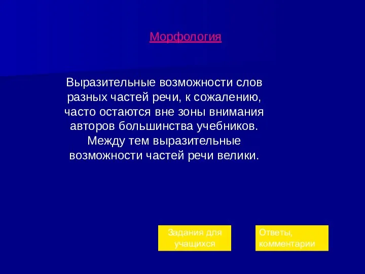 Морфология Выразительные возможности слов разных частей речи, к сожалению, часто остаются