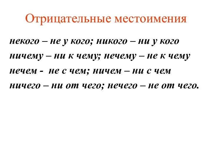 Отрицательные местоимения некого – не у кого; никого – ни у