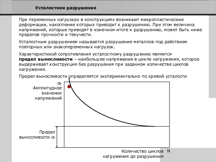 Усталостное разрушение При переменных нагрузках в конструкциях возникают микропластические деформации, накопление