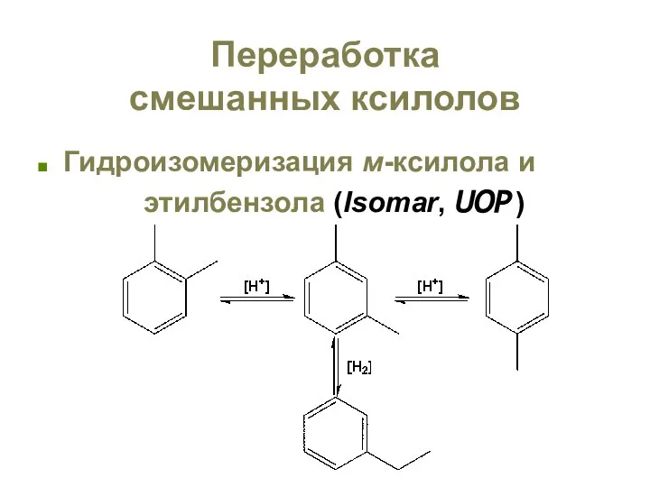 Переработка смешанных ксилолов Гидроизомеризация м-ксилола и этилбензола (Isomar, UOP )