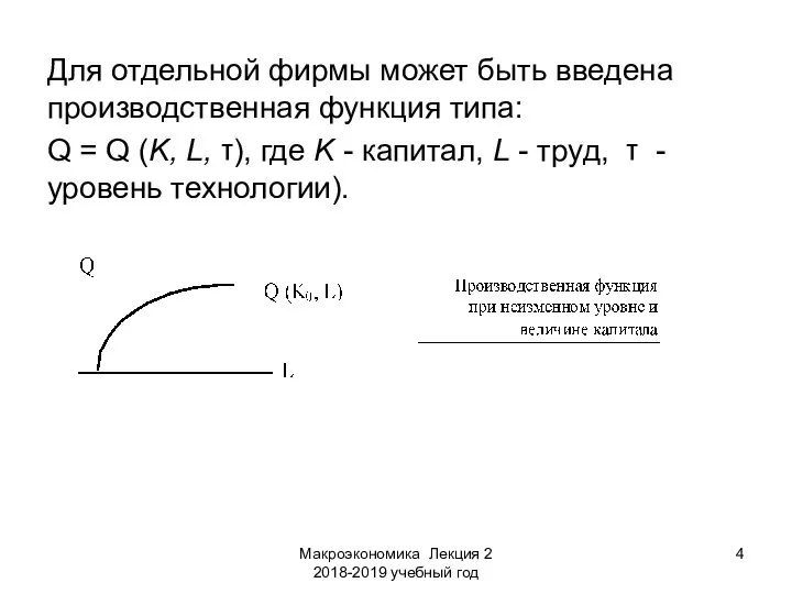 Макроэкономика Лекция 2 2018-2019 учебный год Для отдельной фирмы может быть