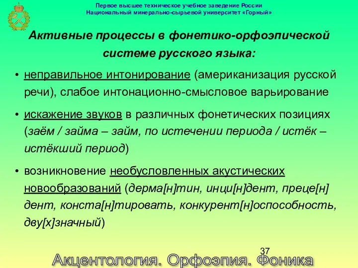 Акцентология. Орфоэпия. Фоника Активные процессы в фонетико-орфоэпической системе русского языка: неправильное