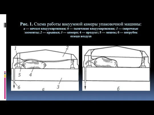 Рис. 1. Схема работы вакуумной камеры упаковочной машины: а — начало