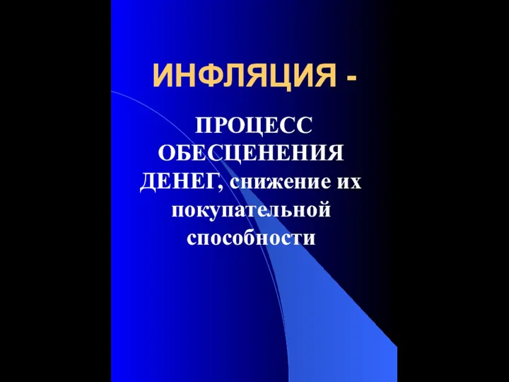 ИНФЛЯЦИЯ - ПРОЦЕСС ОБЕСЦЕНЕНИЯ ДЕНЕГ, снижение их покупательной способности