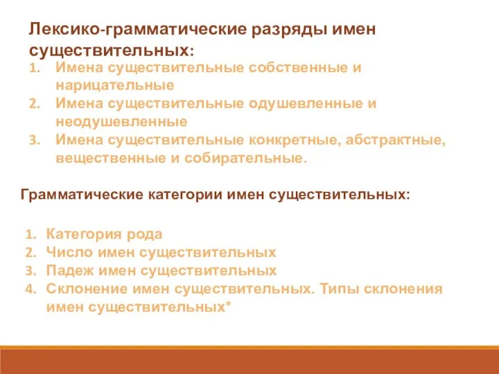 Лексико-грамматические разряды имен существительных: Имена существительные собственные и нарицательные Имена существительные