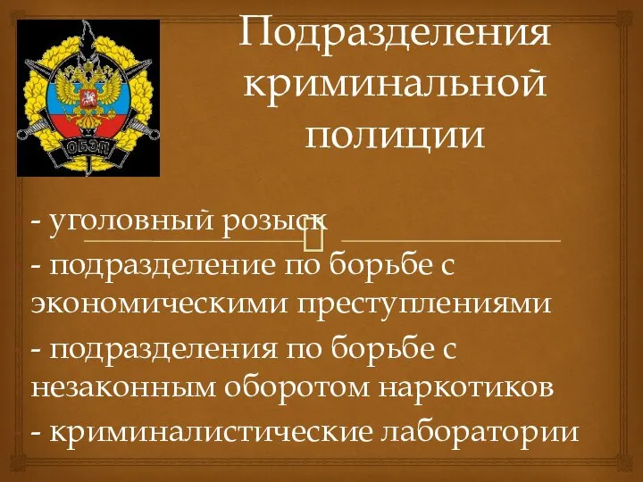 Подразделения криминальной полиции - уголовный розыск - подразделение по борьбе с