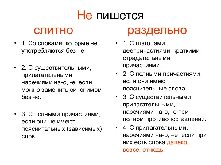 Не пишется слитно раздельно 1. Со словами, которые не употребляются без