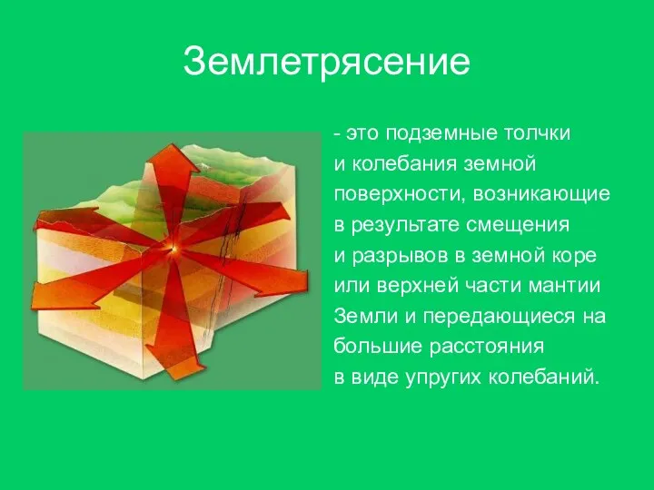 Землетрясение - это подземные толчки и колебания земной поверхности, возникающие в