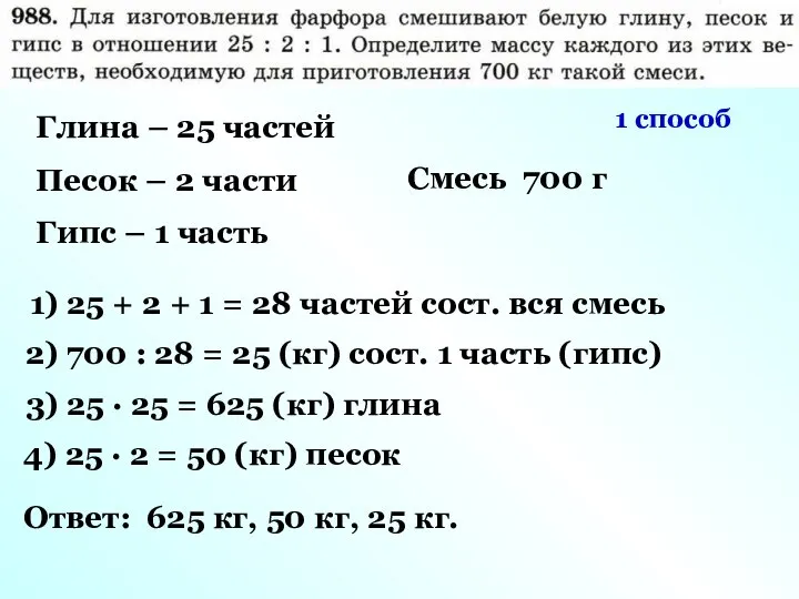 1 способ Глина – 25 частей Песок – 2 части Гипс