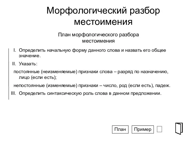 Морфологический разбор местоимения ⮶ Определить начальную форму данного слова и назвать