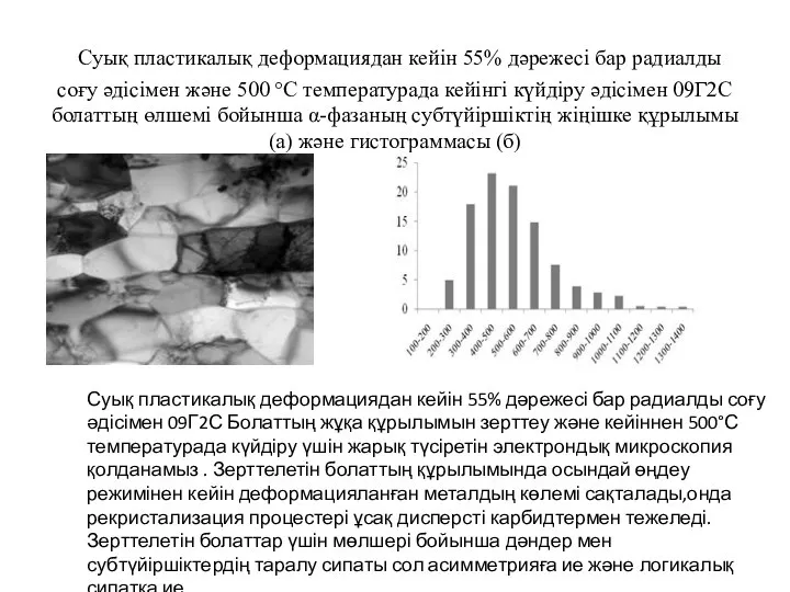 Суық пластикалық деформациядан кейін 55% дәрежесі бар радиалды соғу әдісімен және