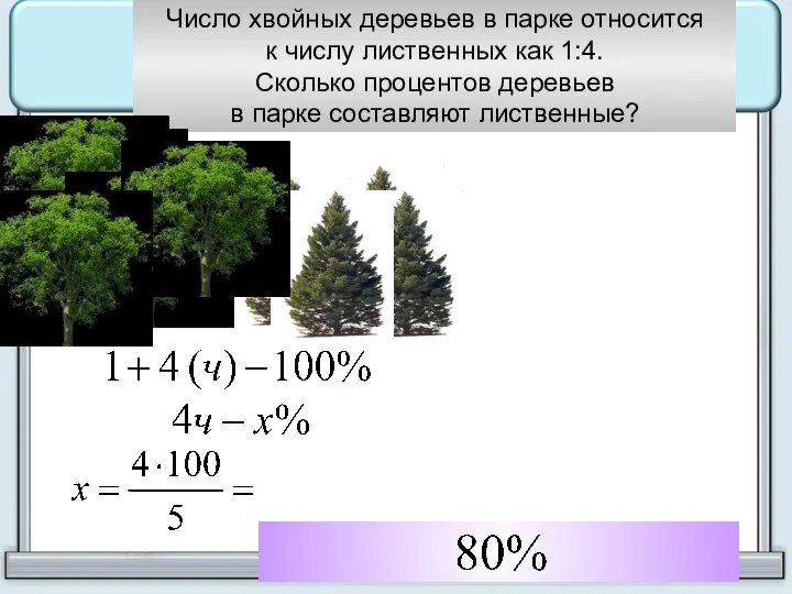 Число хвойных деревьев в парке относится к числу лиственных как 1:4.