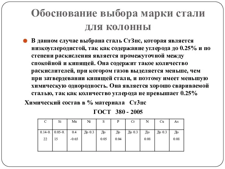 Обоснование выбора марки стали для колонны В данном случае выбрана сталь