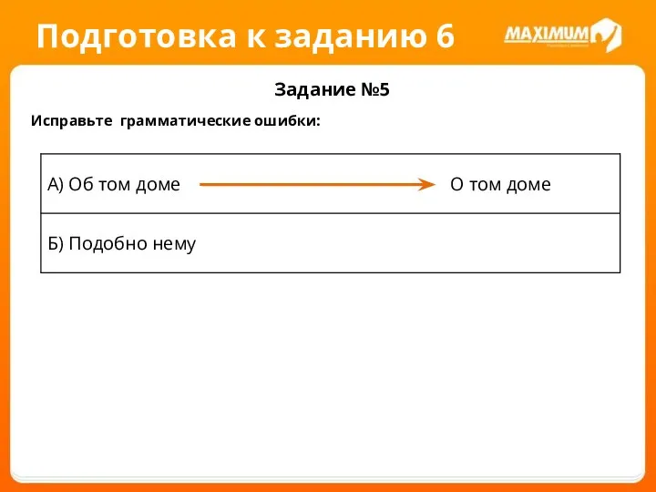 Подготовка к заданию 6 Задание №5 Исправьте грамматические ошибки: