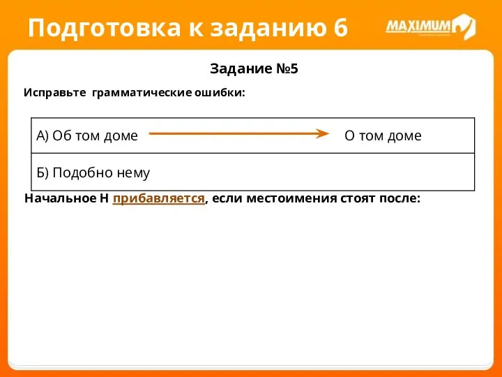 Подготовка к заданию 6 Задание №5 Исправьте грамматические ошибки: Начальное Н прибавляется, если местоимения стоят после: