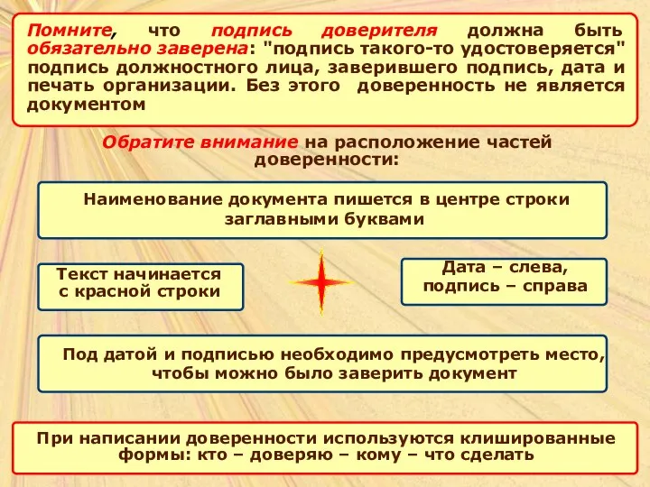 Помните, что подпись доверителя должна быть обязательно заверена: "подпись такого-то удостоверяется"