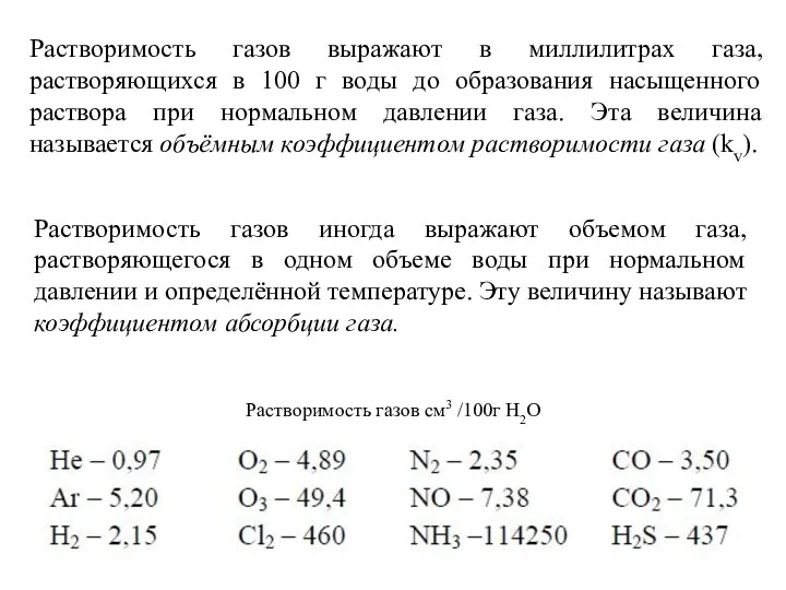 Растворимость газов выражают в миллилитрах газа, растворяющихся в 100 г воды