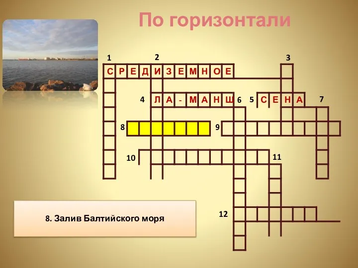 По горизонтали 1 2 3 4 5 7 8 9 10 12 8. Залив Балтийского моря