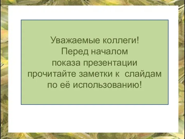 Уважаемые коллеги! Перед началом показа презентации прочитайте заметки к слайдам по её использованию!