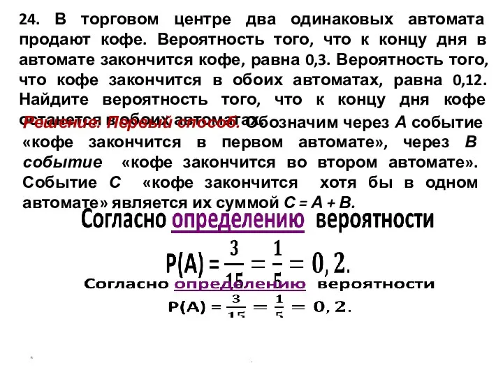 24. В торговом центре два одинаковых автомата продают кофе. Вероятность того,