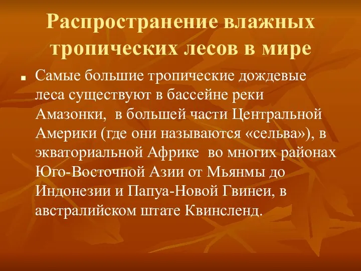 Распространение влажных тропических лесов в мире Самые большие тропические дождевые леса