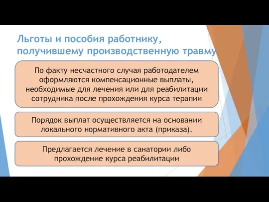 Льготы и пособия работнику, получившему производственную травму По факту несчастного случая