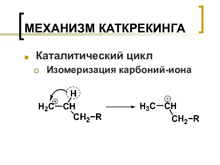 МЕХАНИЗМ КАТКРЕКИНГА Каталитический цикл Изомеризация карбоний-иона