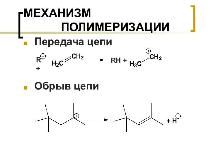 МЕХАНИЗМ ПОЛИМЕРИЗАЦИИ Передача цепи Обрыв цепи R + RH +