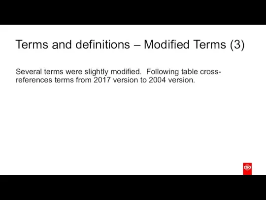 Terms and definitions – Modified Terms (3) Several terms were slightly