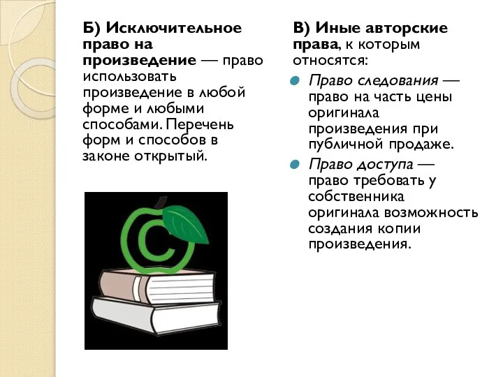 Б) Исключительное право на произведение — право использовать произведение в любой