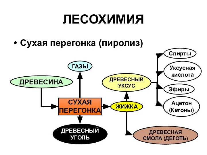 ЛЕСОХИМИЯ Сухая перегонка (пиролиз) ДРЕВЕСИНА ЖИЖКА СУХАЯ ПЕРЕГОНКА ДРЕВЕСНЫЙ УКСУС ДРЕВЕСНЫЙ