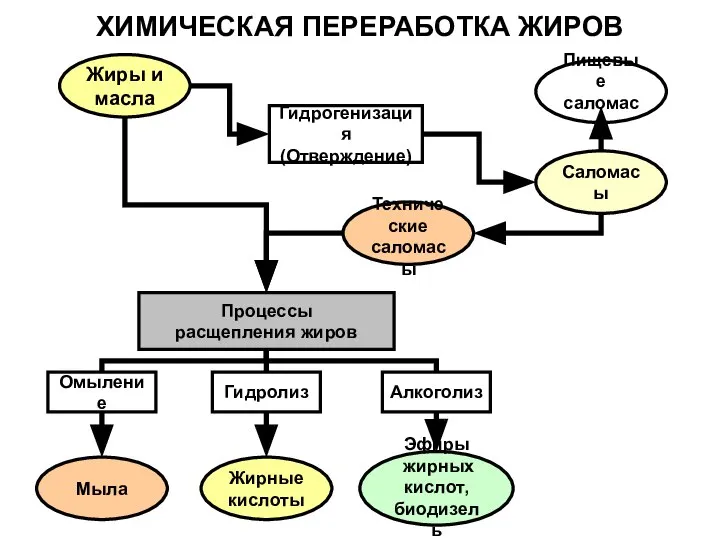 ХИМИЧЕСКАЯ ПЕРЕРАБОТКА ЖИРОВ Гидрогенизация (Отверждение) Жиры и масла Саломасы Пищевые саломасы