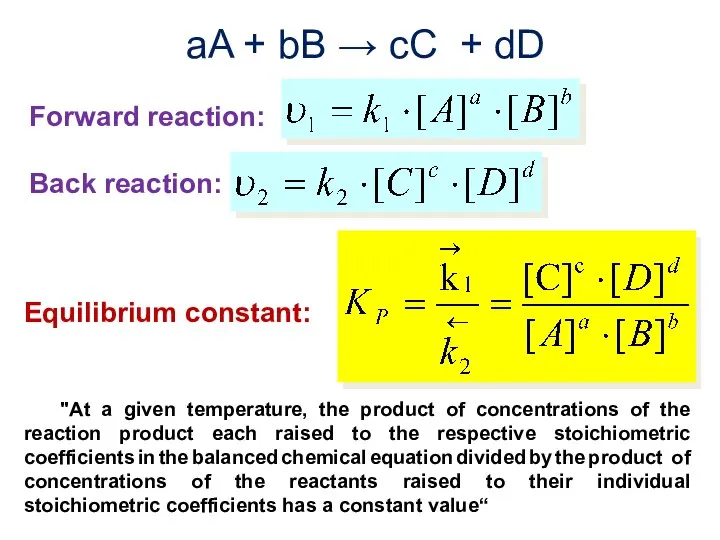 "At a given temperature, the product of concentrations of the reaction