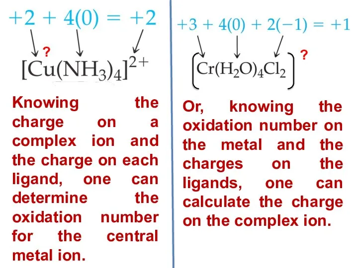 Or, knowing the oxidation number on the metal and the charges