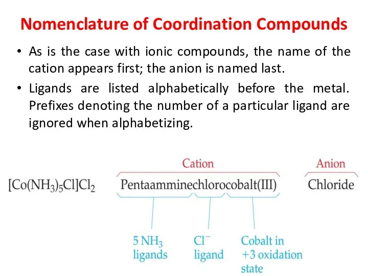 Nomenclature of Coordination Compounds As is the case with ionic compounds,