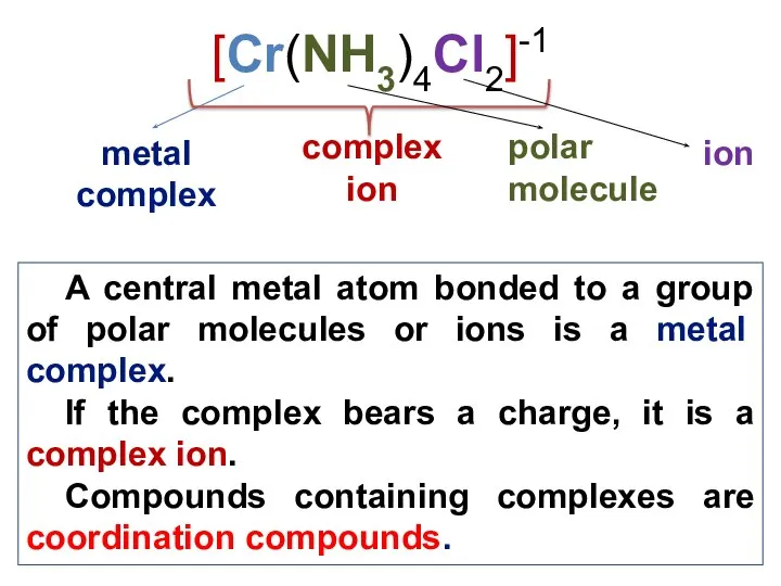A central metal atom bonded to a group of polar molecules