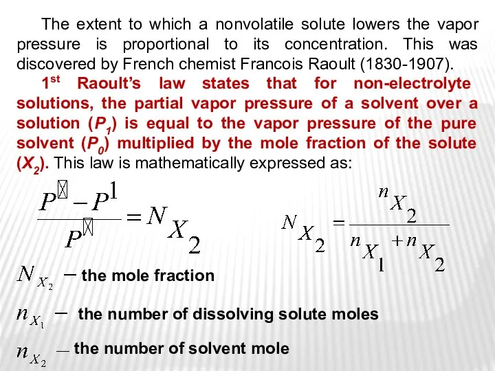 The extent to which a nonvolatile solute lowers the vapor pressure