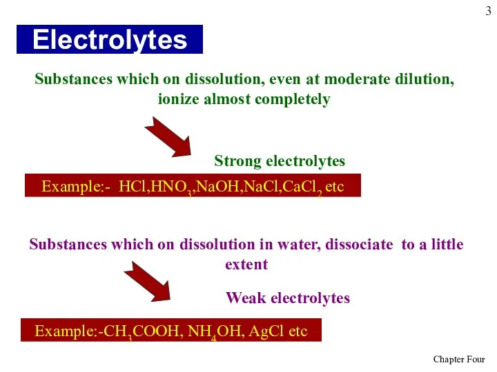 Electrolytes Substances which on dissolution, even at moderate dilution, ionize almost