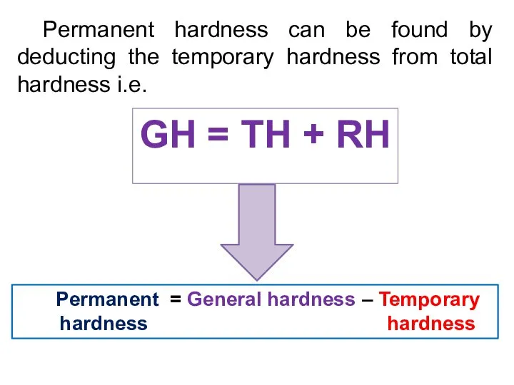 Permanent hardness can be found by deducting the temporary hardness from