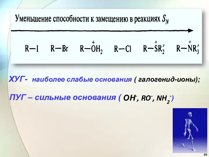 ХУГ- наиболее слабые основания ( галогенид-ионы); ПУГ – сильные основания ( ОН-, RO-, NH2- )