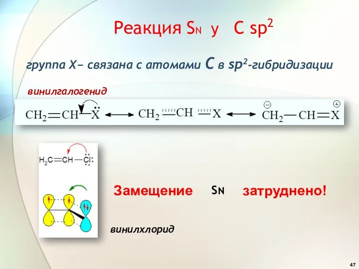 SN Реакция SN у C sp2 группа Х− связана с атомами