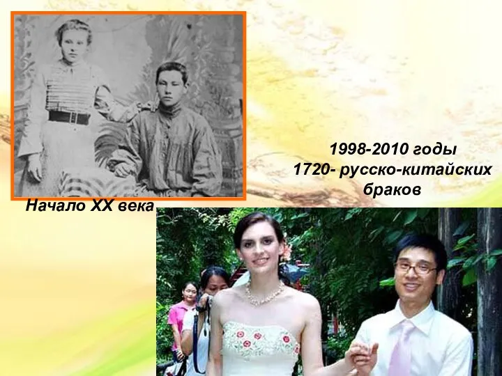 Начало XX века 1998-2010 годы 1720- русско-китайских браков