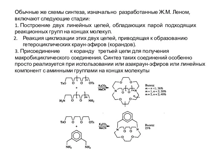 Обычные же схемы синтеза, изначально разработанные Ж.М. Леном, включают следующие стадии: