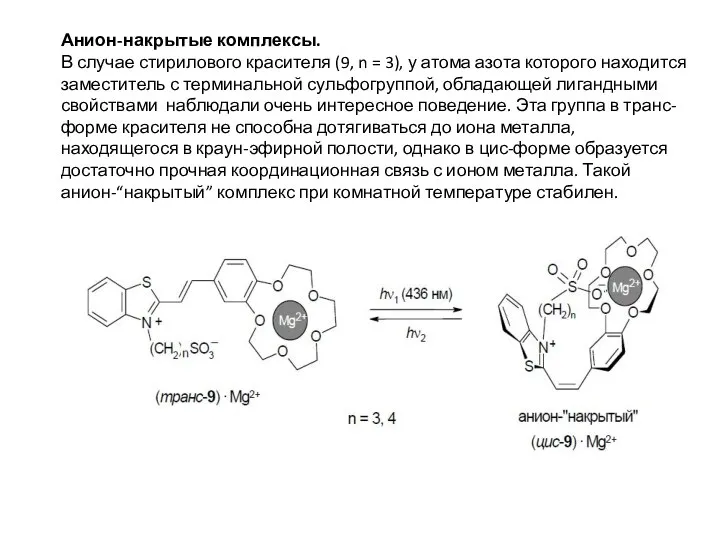 Анион-накрытые комплексы. В случае стирилового красителя (9, n = 3), у